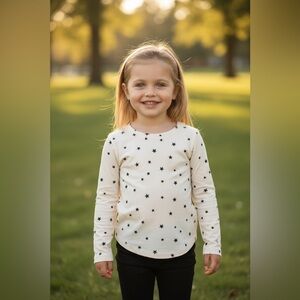 Cat & Jack Cream Long Sleeve Tee with Black Stars